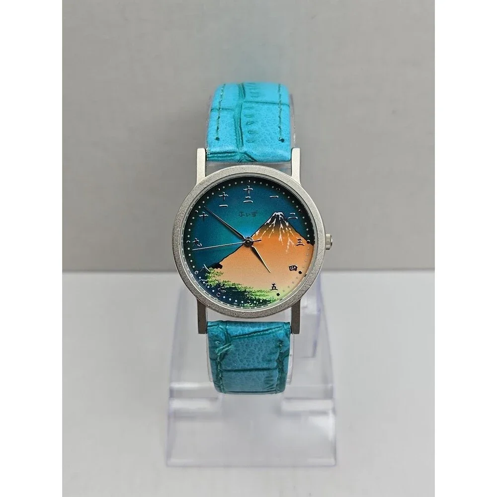 J Axis Modern Timepiece Mt Fuji Ukiyo E Art Dial Analog Quartz Watch New Battery